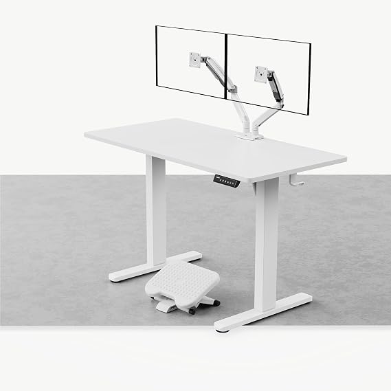 HUANUO Office Workstation Set, 2-Piece Set, Electric Standing Desk 48 inch White,Foot Rest for Under Desk at Work with Massage