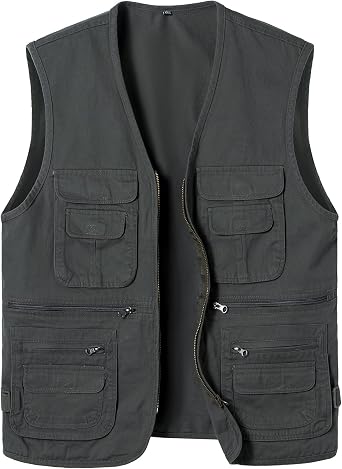 Men's Fishing Vest Multi Pocket Gilet Cotton Travel Vest Photography Gilet Dog Training Vest