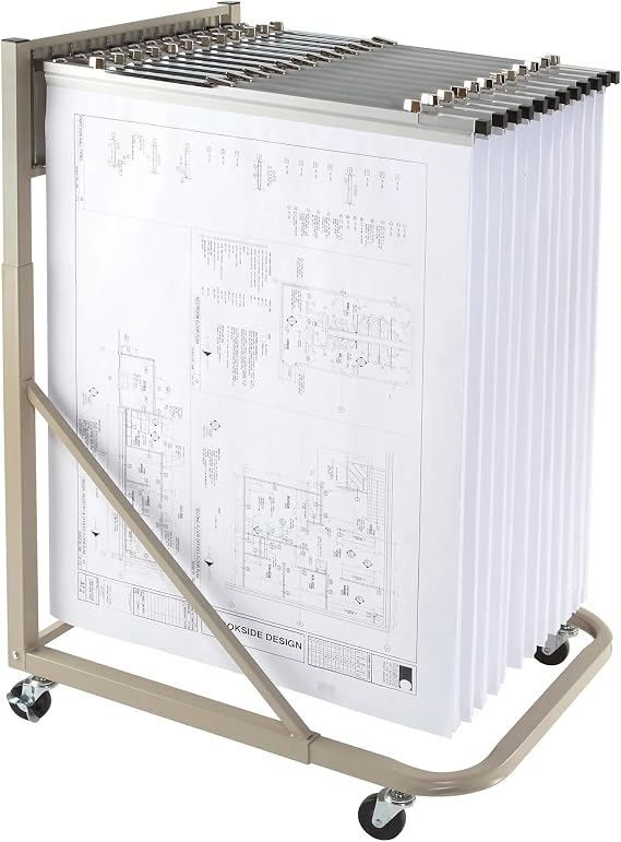Mobile Blueprint Storage Rack Holds Up To 1200 Blueprints In 12 Pivot Hangers Vertical Blueprint Holder, Heavy Duty - MRWH