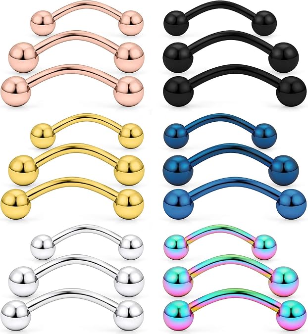 SCERRING 18-30PCS 14G Stainless Steel Eyebrow Tragus Helix Rook Daith Earrings Belly Tongue Nipple Lip Ring Barbell with Balls Body Piercing Jewelry 8-16mm