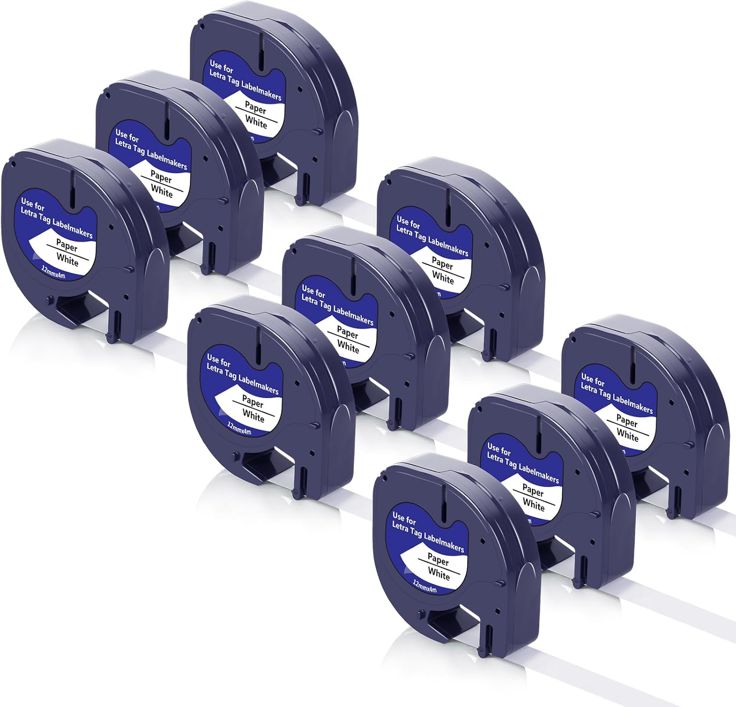 91330 10697 Label Maker Tape Refill 9 PK, Compatible with Dymo Letratag Refills 12mm x 4m 12 x 13 Black on White Paper Work with Dymo Letra Tag Label Maker LT-100H 100T 110T 200B QX50 XM 2000
