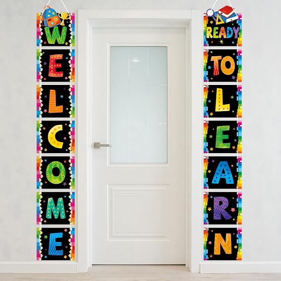 Back to School Welcome Banner, Boho Rainbow WELCOME and READY TO LEARN Classroom Banner Decorations, Classroom Wall Sign for Preschool, Kindergarten, Elementary First Day of School Decor (Colorful)
