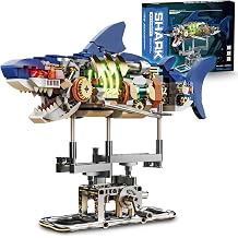 Mechanical Shark Animal Building Block Set for Boys Age 8-12, Compatible with Lego Shark, Movable Sea Animal with Display Stand for Home/Office Decor, Christmas Birthday Toy Gifts for Adults