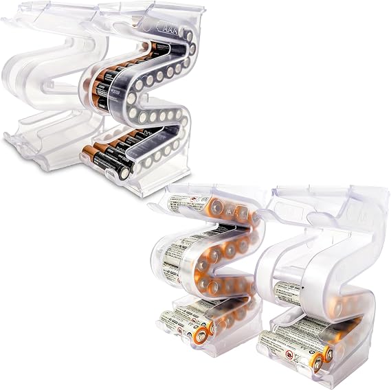 Battery Ladder Organizer Case Bundle (Double 2-Pack, AA + AAA) | Stack It or Wall-Mount It To Dispense Batteries in First-In-First-Out Order, Tidy Storage for Home, Garage & Workshop