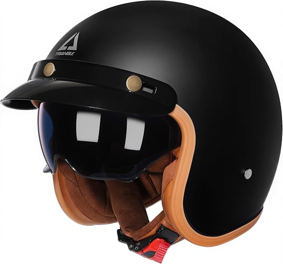 TRIANGLE 3/4 Open Face Motorcycle Helmet DOT Approved Retro Cruiser Moped | Classic Half Motorcycle Helmets With Sun Visor & Removable Brim for Men & Women, Fits Scooter, Motorbike, Street Bike Casco