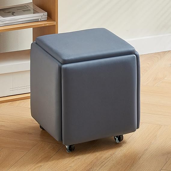 5 in 1 PU Leather Seating Nesting Ottoman Cube with Swivel Casters Stackable Sofa Chair Stool Movable Footstool Dressing Chair for Living Room Bedroom Colorful (Size : Blue A)