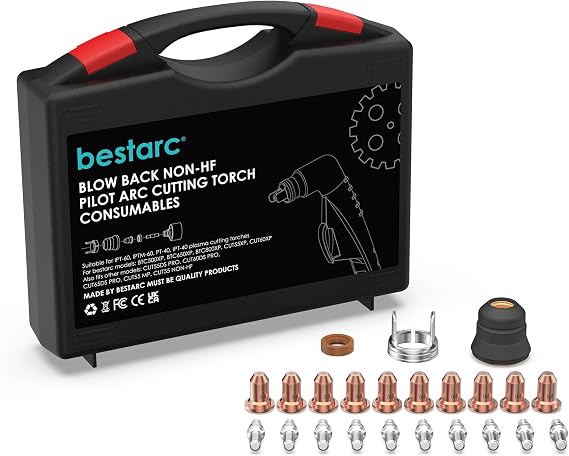 Bestarc Blow Back Plasma Cutter Torch Consumables, 23Pcs Cutting Torch Tip Nozzles Kit with Suitcase For BTC500XP, BTC650XP, CUT55XP, CUT60XP, CUT-65DS PRO CUT-60DS PRO, CUT-55DS PRO