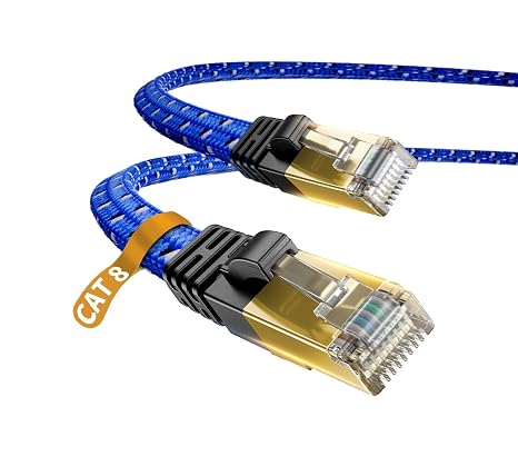 Cat 8 Ethernet Cable, 2 Packs 1.6ft DanYee Nylon CAT8 High Speed Professional Gold Plated Plug STP Wires CAT 8 RJ45 Ethernet Cable 3FT 10FT 15FT 26FT 50FT 66FT 100FT (Blue 1.6ft 2Packs)