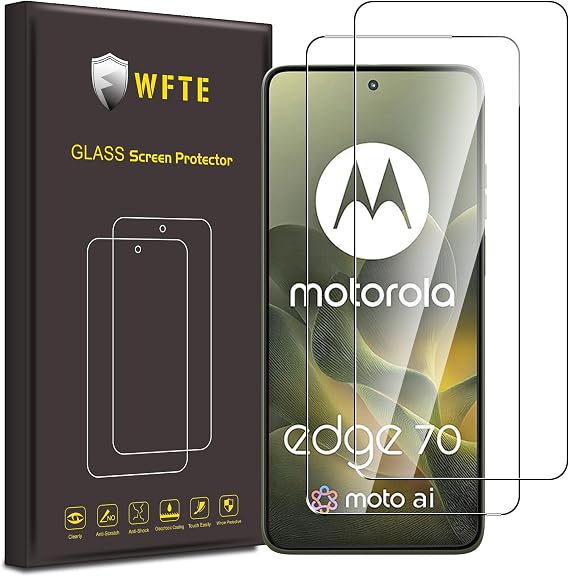 WFTE 2-Pack Screen Protector for Motorola Moto Edge 70(Not for 70 Fusion),9H Hardness,Anti-Scratch,Anti-Fingerprint,Bubble-Free,HD Clear,Tempered Glass Film for Motorola Edge 70,Case Friendly