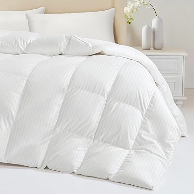 Down Feather Fiber Comforter King Size - All Season Luxury Hotel Duvet Insert, Medium Warmth, 750 Fill Power Fluffy Premium Comforter, White Cotton Cover, 106 x 90'