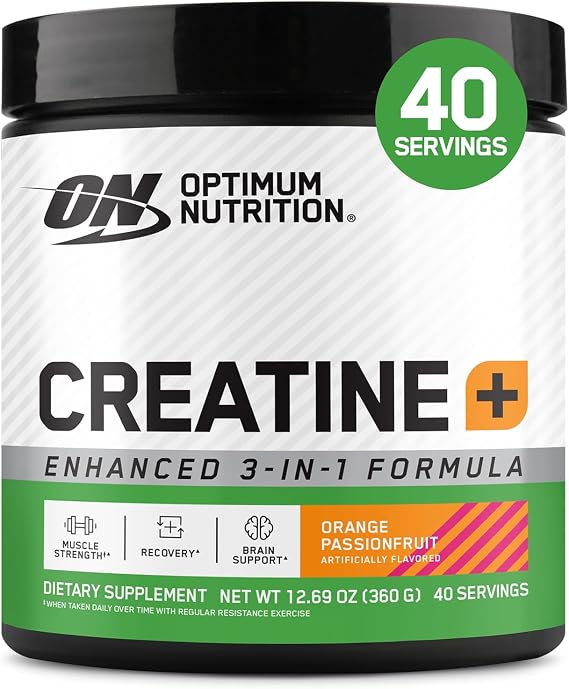 Optimum Nutrition Creatine Monohydrate Plus Powder, Orange Passionfruit Flavored Creatine Performance Blend With Electrolytes for Hydration, Added Vitamins, 40 Servings, 360 Grams (Packaging May Vary) | Monohydrate Creatine Performance Blend, with Electrolytes for Hydration, Added Vitamins, Supports Energy and Muscle Recovery