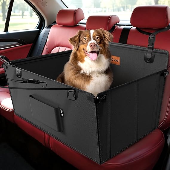 KYG Dog Car Seat for Medium & Large Dogs, Waterproof Foldable Reinforced Frame Support Rods, L (70x55x36 cm), Non-Slip Base Scratch-Resistant Fabric Removable Pad