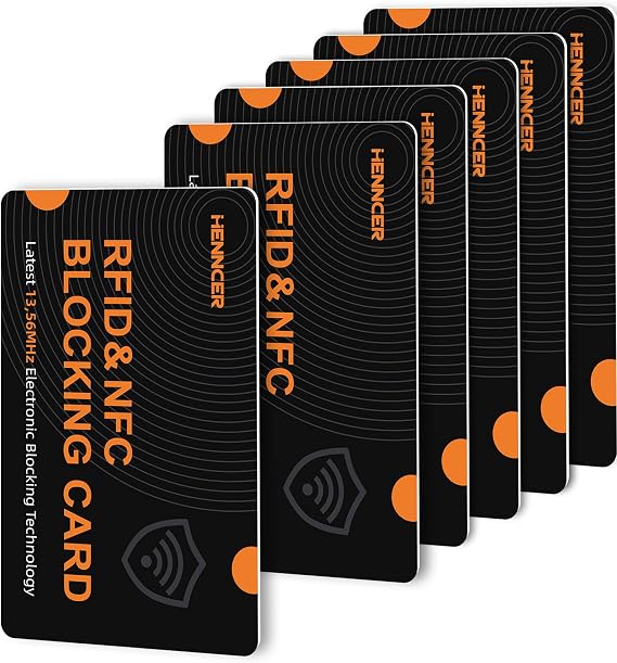 RFID Blocking Card, NFC Debit Credit Card Passport Protector, Entire Wallet Protection Blocker Set for Men & Women, Smart Slim Design Perfectly fits in Wallet and Purse (Blackorange, 6)
