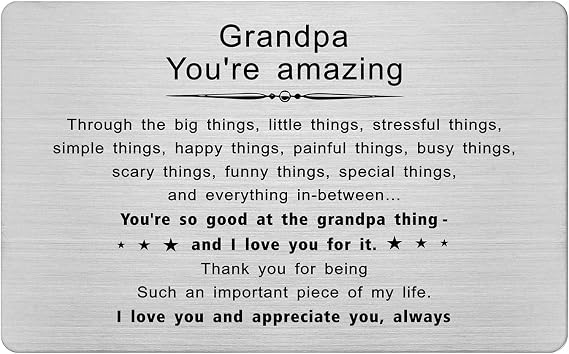 Emideary Grandpa You're Amazing Engraved Wallet Card Ineserts - Best Grandpa Ever Gifts - Birthday Cards for Grandfather - Grandad Christmas Fathers Day Gift Ideas