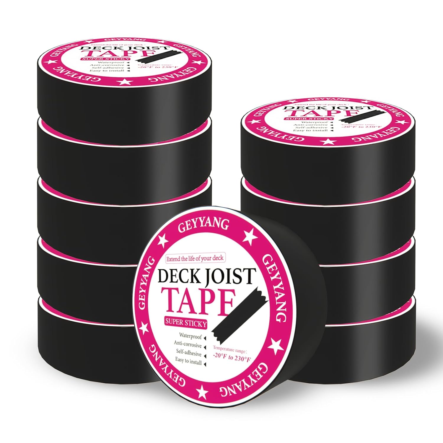 GEYYANG 10 Pack Deck Joist Tape 2 inch x 50 Feet,Butyl Joist Tape for Decking,Waterproof Seal Antiseptic Butyl Deck Tape, Self-Adhesive Deck Flashing Tape for Wood Decks Beams Roof
