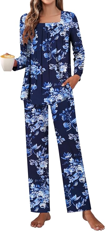 Tencede Pajama Sets for Women 2 Piece Long Sleeve Long Pants Sleepwear
