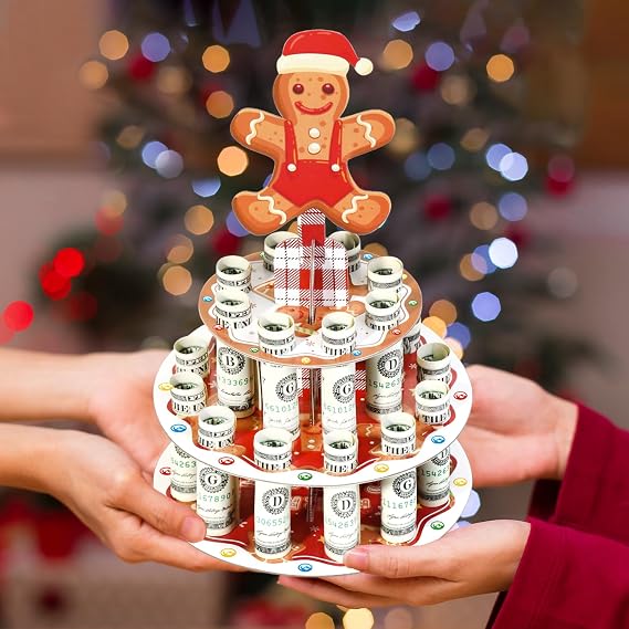 Crafterlife Gingerbread Man Christmas Money Holder, Cash Cake Stand, Surprise Money Box, Fun Gift Ideas for Him Her Son Daughter Grandkids