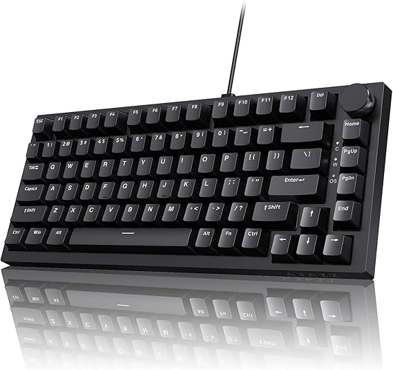 Ajazz AK820 75% Wired Mechanical Gaming Keyboard, Gasket Mounted Hot Swappable Custom Keyboard with Volume Knob, 5-Layer Sound Dampening Padding, PBT Keycaps, 82 Keys, Black