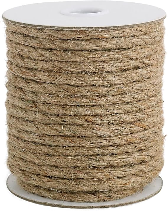 Vivifying 6mm Jute Rope, 66 Feet Natural Heavy Duty Brown Twine for Crafts, Cat Scratching Post, Gardening, Bundling and Hanging