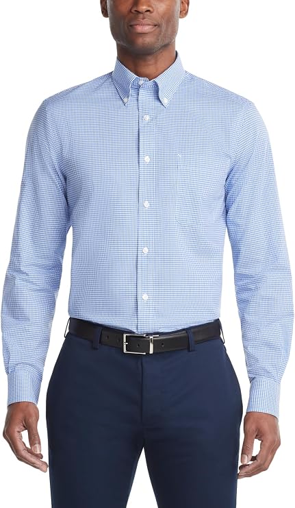 Tommy Hilfiger Men's Regular Fit Non Iron Gingham Dress Shirt -
