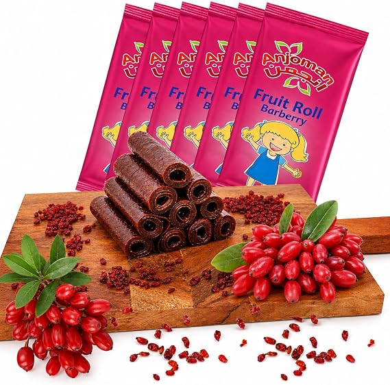 Anjoman Barberries Fruit Leather Bar, 6 Sheets Pack, Lavashak No Added Sugar Vegan, Fruit Roll Ups, Healthy for Adults and Kids, Rich in Vitamins and Nutrients, 40x14CM
