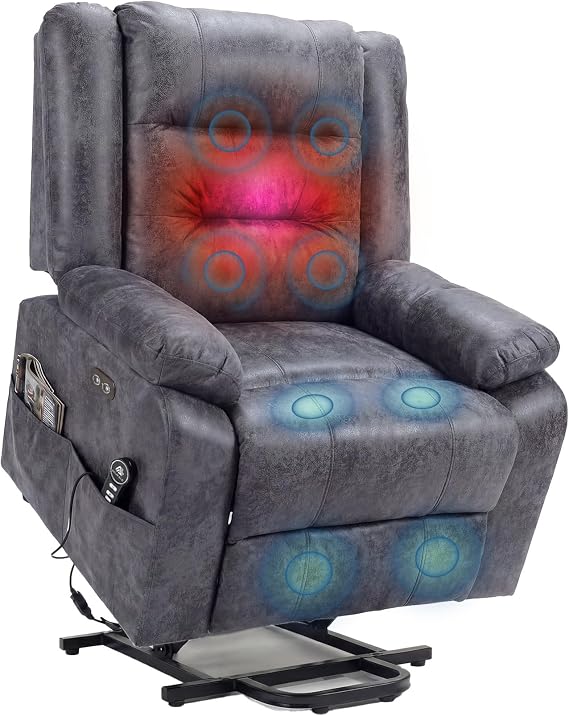 Electric TV Chair with Standing Aid Relaxing Chair Massage Chair with Heat Function Reclining Function Remote Control Adjustable Sleep Function and Footrest up to 220 kg Dark Grey Flock Leather