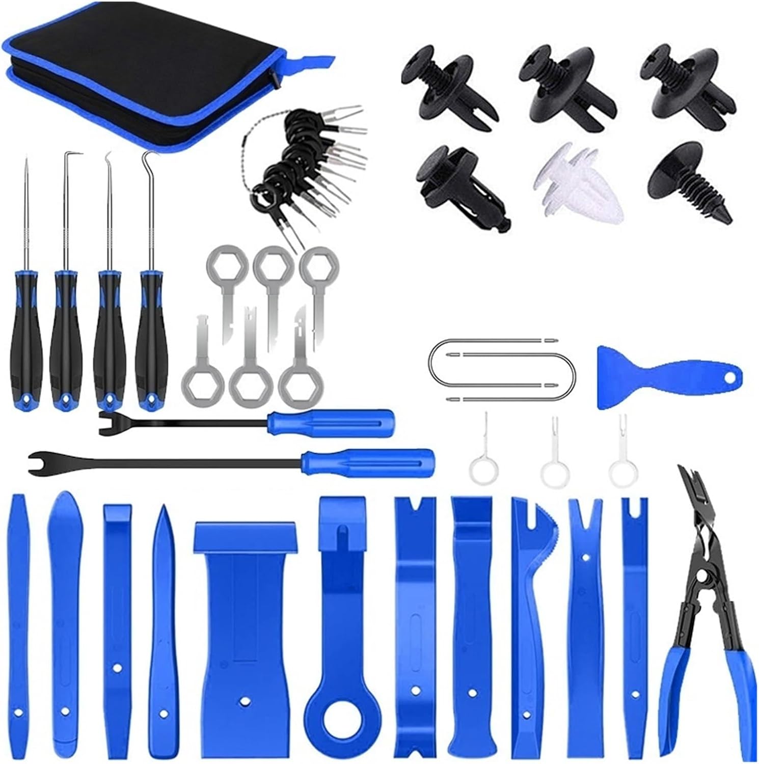 Car Door Trim Removal Pry Tool Kit Dashboard Audio Removal Hook Kit Mixed Size Fastener Clips Disassembly Repair Tools Set MaintenanceBlue 161 PCS
