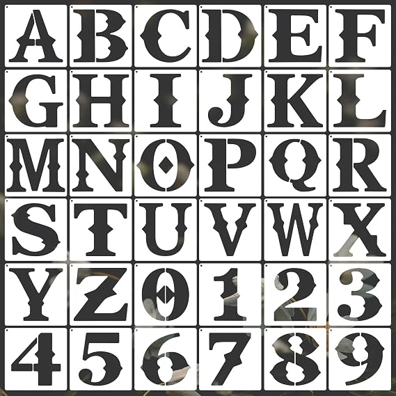 36 Pcs Reusable Letter and Number Stencils for Painting, Cake Decorating, Address, 6"x6" Plastic Alphabet Stencil Set