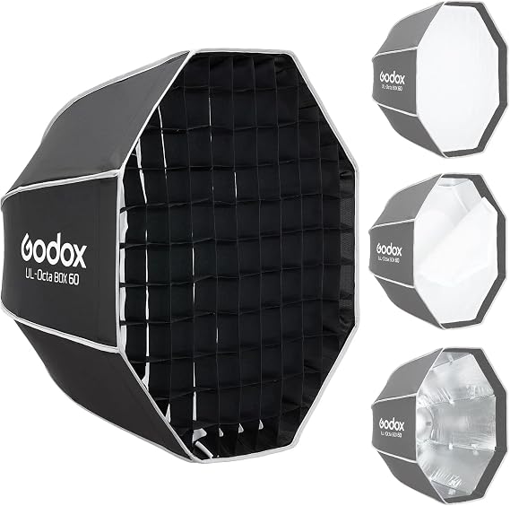 Godox 23.6" Octagonal Softbox with Bowens Mount, Octa-60 60cm Octa Portable Foldable Quick Release Soft Box with Grid, Diffuser for Godox/SMALLRIG/Neewer/Aputure