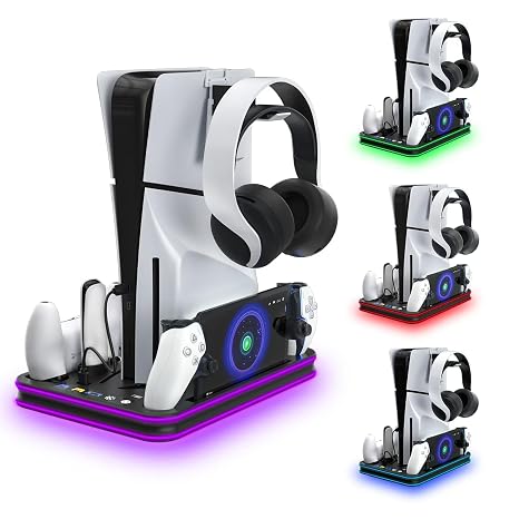PS5 Cooling Station, Dual Controller & PS Portal Charger Dock with RGB LED