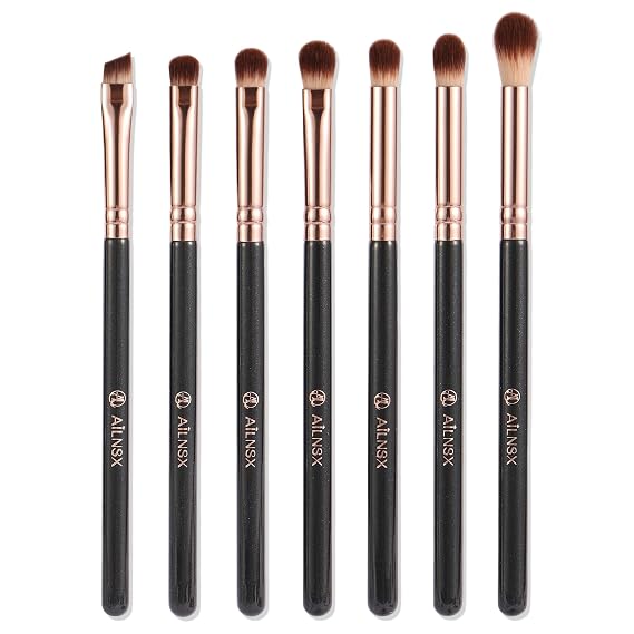 Eye Makeup Brush Set, 7 Pcs Eyeshadow Brushes for Blending, Crease, Eyeliner, Eyebrow and Detail Makeup, Soft Eye Brushes with Rose Gold Ferrule and Black Handle, Makeup Brushes for Eyes