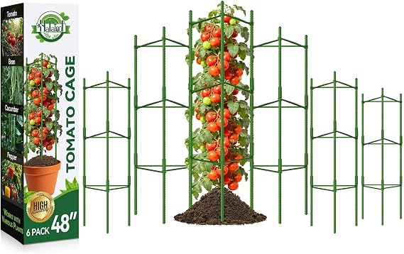 Halatool Pack of 6 Tomato Trellis 120 cm Plant Support Stake Adjustable Tomato Cage Garden Stakes Tomato Trellis for Pots Tomato Plant Support for Raised Bed and Climbing Vegetables Flower