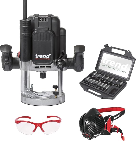 Trend T12 Router Starter Set, 2300W Plunge Router, 15-Piece Cutter Set
