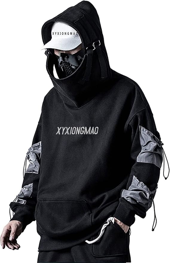 XYXIONGMAO Streetwear Techwear Hoodie Cyberpunk Tactical Mens Black Urban Hip Hop Japanese Sweatshirt