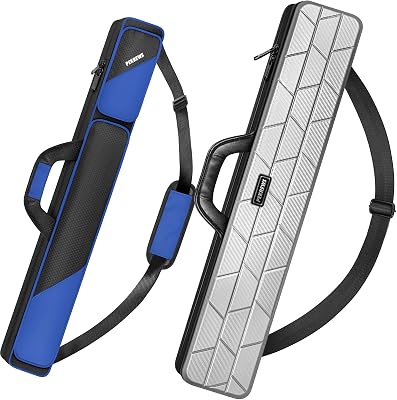 Pool Cue Case Soft - 2x2 Holds 2 Sticks With 2 Accessory Zipper Pockets, Blue and Hard Shell Pool Stick Case 4x4 with 10 Padded Slots, Grey