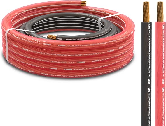 DS18 PW-OFC4GA-5BK/20RD Ultra Flex Power Wire OFC 4 Gauge, 5ft-Black and 20ft-Red - Power Amplifier Wiring Kit