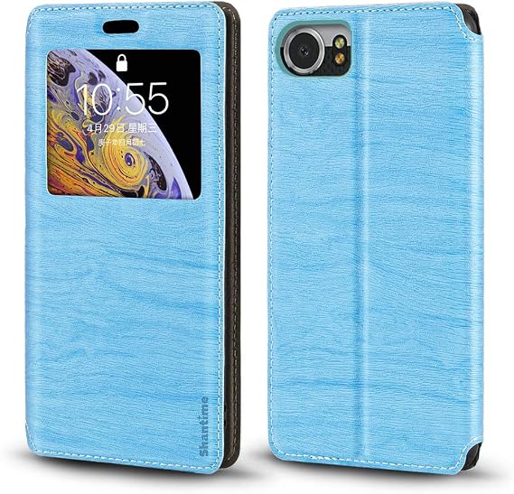Viewable Window Leather Flip Case Compatible with BlackBerry Keyone DTEK 70, Elegant Design Clear Display Invisible Magnetic Cover and Card Slot(Sky Blue)