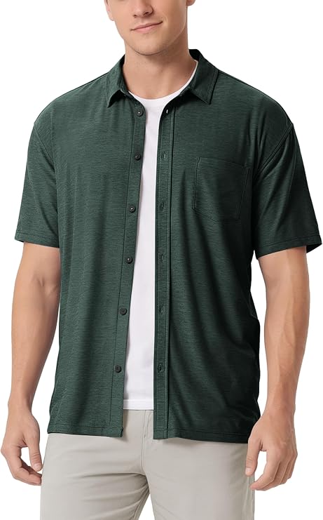 ODODOS Men's Short Sleeve Button Down Shirt - odSTRATUM Tech Performance Tee, Ultra Soft UPF 50+ Golf Fitness Casual Tops
