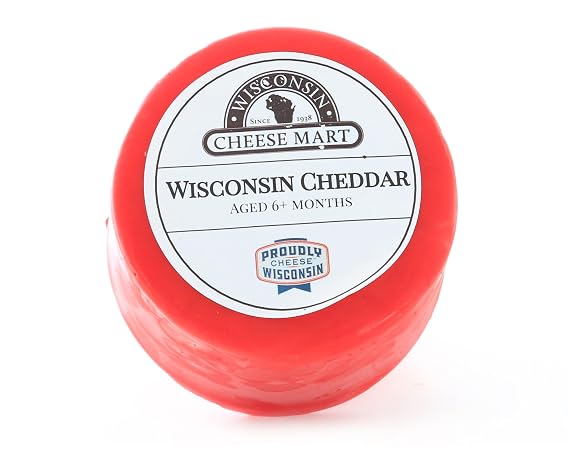 Medium Aged Cheddar Cheese Wheel - 6+ Months | 3 Pound Red Wax Wheel | Creamy, Sweet & Distinct Authentic Wisconsin Cheddar Cheese