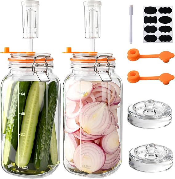 YBCPACK 2 Pack 2L Glass Fermentation Jars with Weight & Airlocks-Wide Mouth