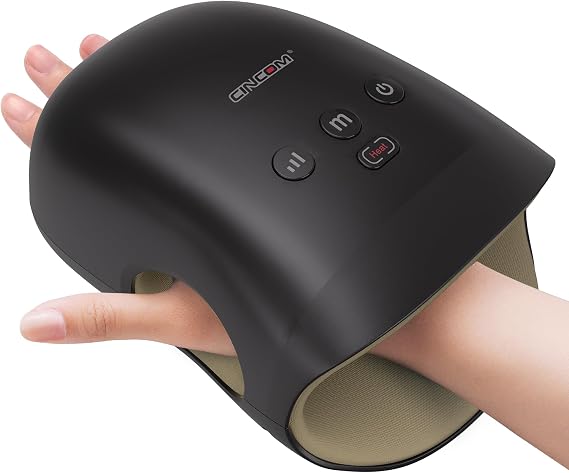CINCOM Cordless Hand Massager with Heat and Compression, Black