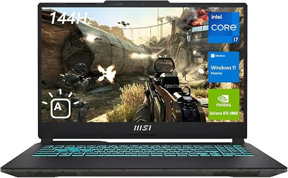 msi Cyborg 15 Gaming Laptop, 15.6" FHD 144Hz Display, Intel Core i7-12650H, NVIDIA GeForce RTX 4060, 16GB DDR5 RAM, 1TB SSD, Webcam, Backlit Keyboard, Wi-Fi 6, Windows 11 Home, Translucent Black