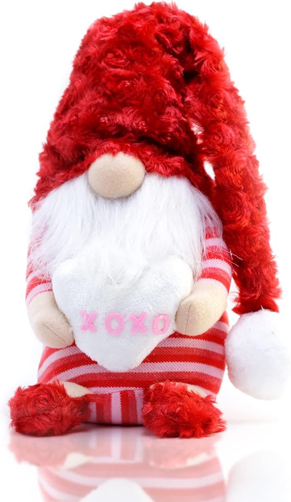 Madanar Valentine's Day Pajama Gnome Plush Holding Conversation Heart Swedish Decor for Tiered Tray Shelf Table Decorations (Valentine's)