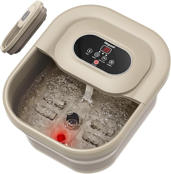 Heycool Collapsible Foot Spa, Bubble, Foot Spa Bath Massager with 8 Massage Rollers, Pumice Stone, Pedicure Foot Bath for Relaxation,Stress Relief