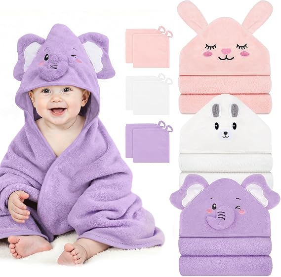 9 PCS Baby Bath Towels for Infants Toddlers Essentials, Purple