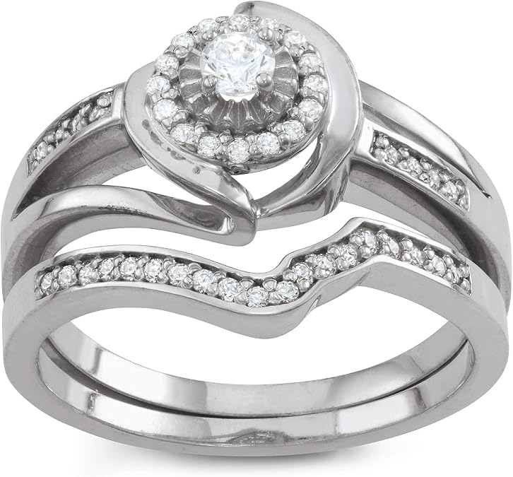 Tiara Sterling Silver 33 CTTW Diamond Bridal Ring Set