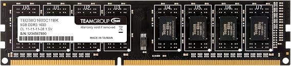 TEAMGROUP Elite DDR3 8GB Single 1600MHz (PC3-12800) CL11 Unbuffered Non-ECC 1.5V UDIMM 240 Pin PC Computer Desktop Memory Module Ram Upgrade - TED38G1600C11-S01 - (1x8GB) Single