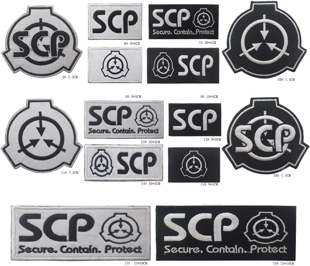OYSTERBOY 14pcs Assorted Size Thread Embroidered Tactical Hook and Look Backed Patch SCP Containment Procedures Foundation Secure Contain Protect