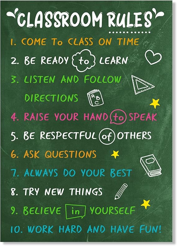 JUESMOS Classroom Rules Poster - Laminated Class Expectations Posters for Classroom Decorations Motivational Class Rules Poster for Elementary Middle High School Back To School Teacher Supplies