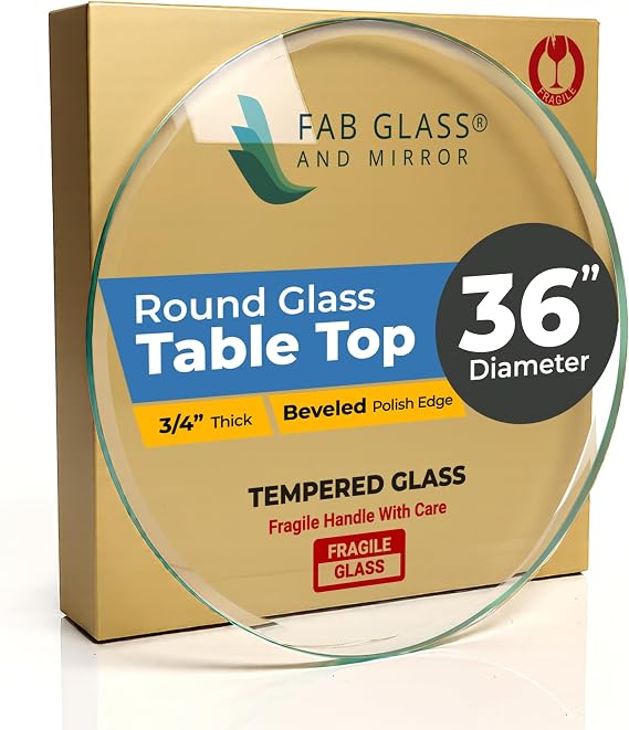 Round Clear Tempered Glass Table Top 36 Inch with 3/4 Inch Thick Beveled Polished Edge Ideal for Tables Desks Workspaces and Outdoor Furniture by Fab Glass and Mirror